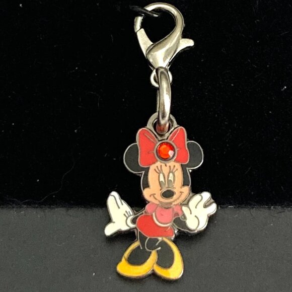 Vintage Disney Minnie Mouse Clip On Charm Zipper Pull Purse EnamelCrystal Signed - Picture 3 of 9